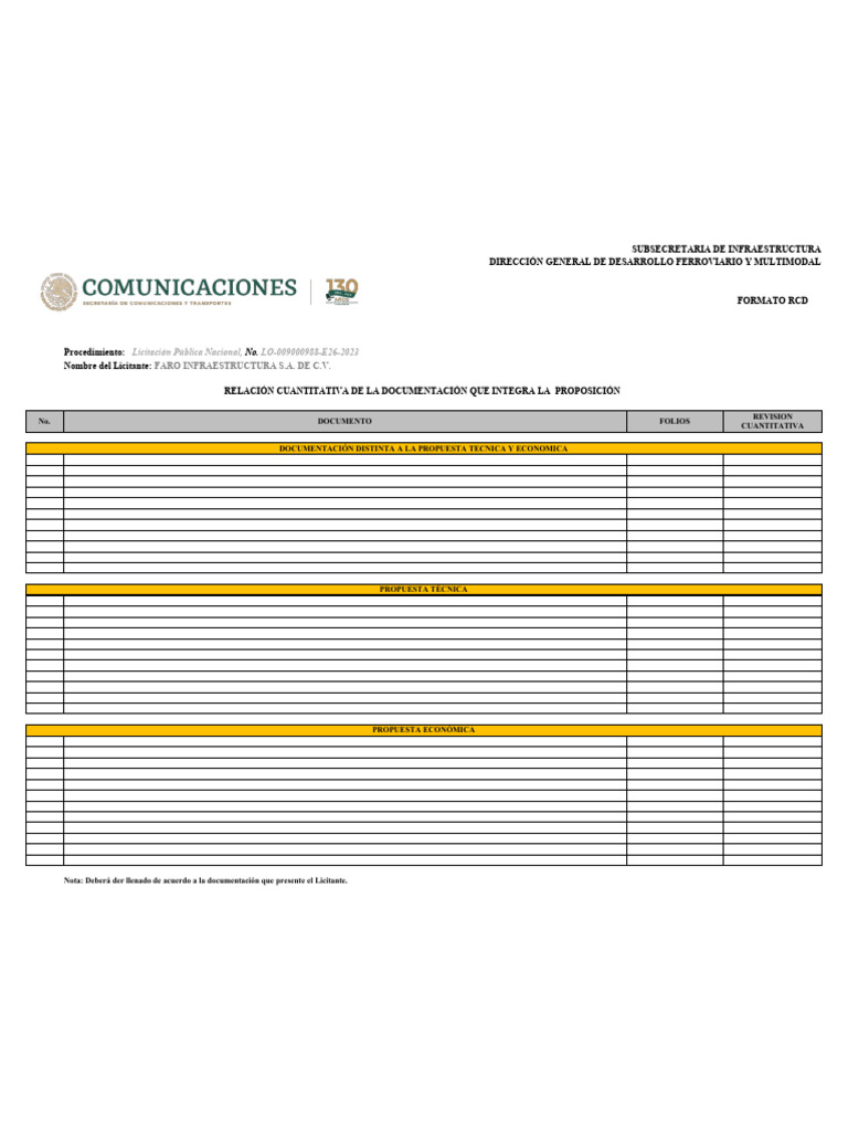 Formato RCD para Licitación Pública | PDF
