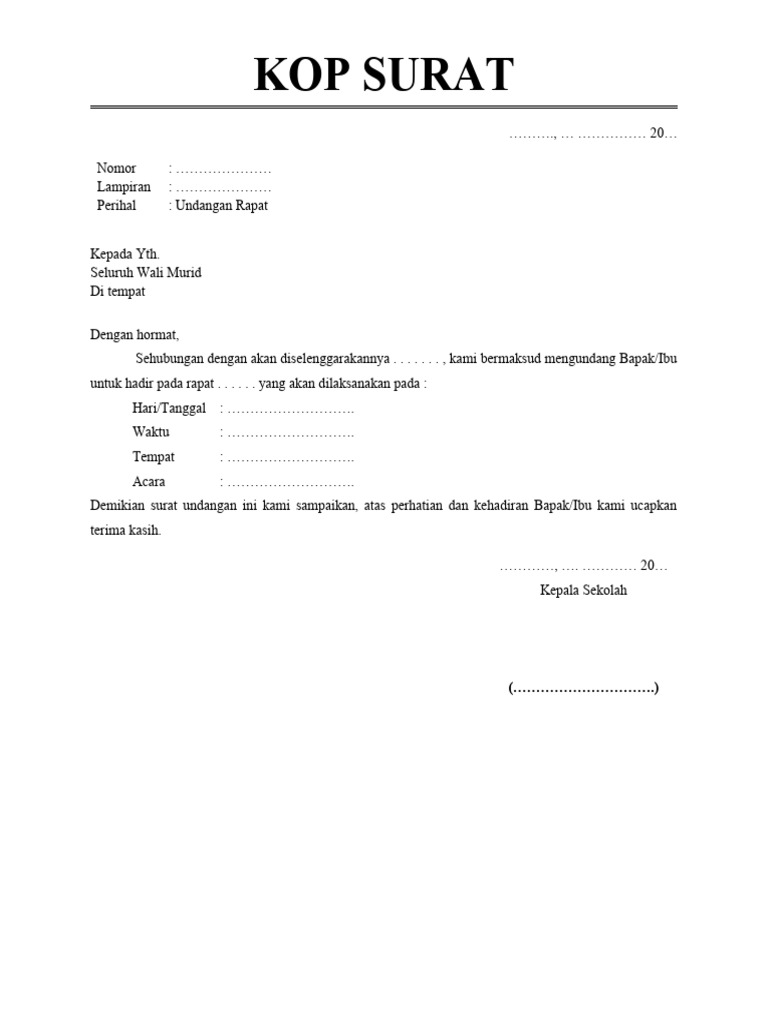 Surat Undangan Rapat Sekolah | PDF