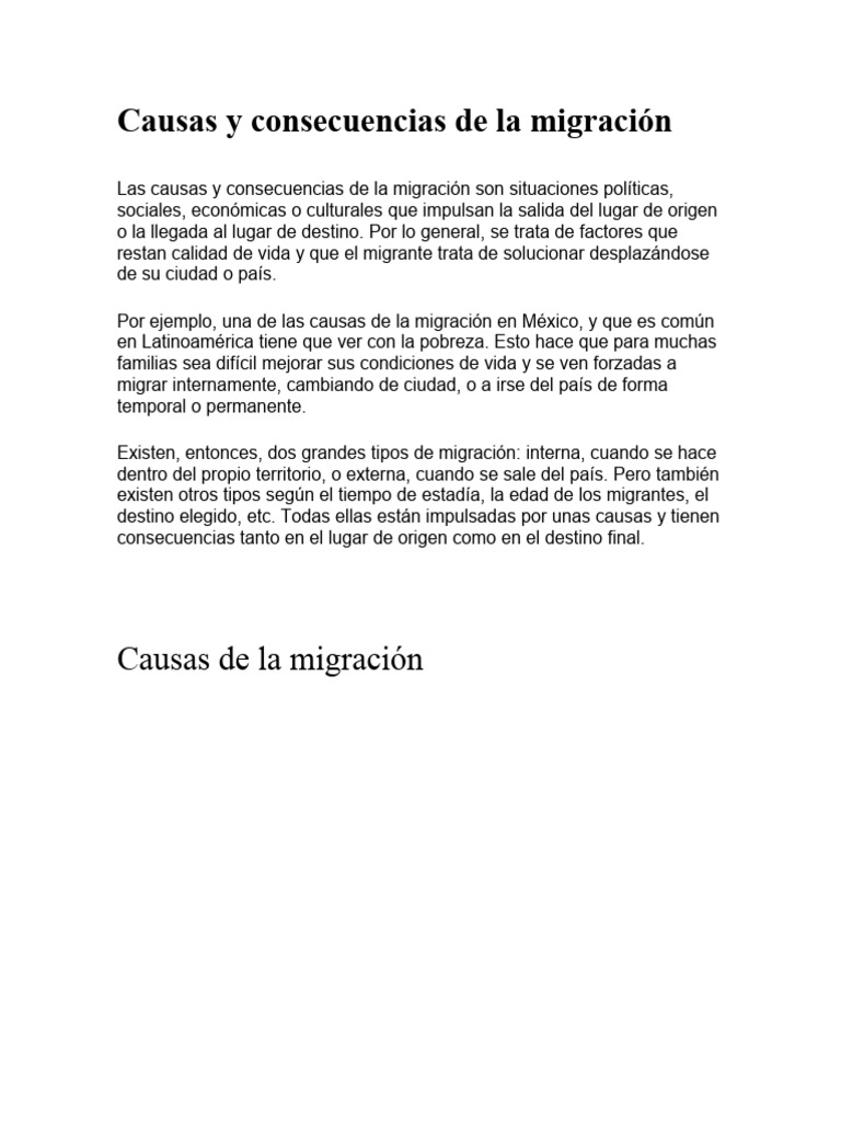 Causas y Consecuencias de la Migración | PDF
