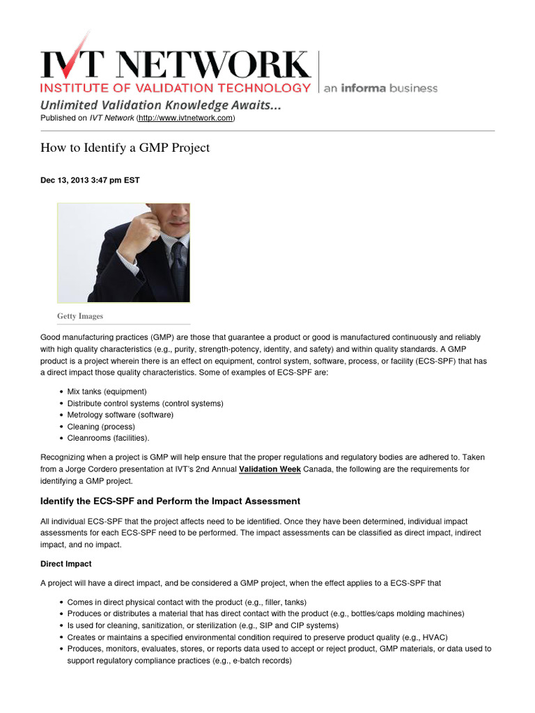 IVT Network How To Identify A GMP Project 20140227 PDF