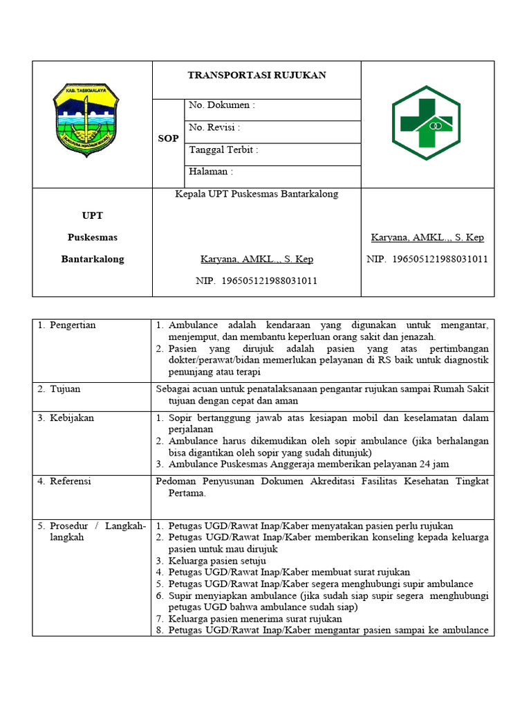 Sop Transportasi Rujukan Pdf