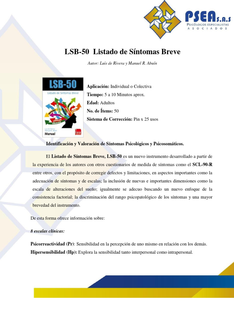 LSB-50: Evaluación de Síntomas Psicológicos | PDF | Ansiedad ...