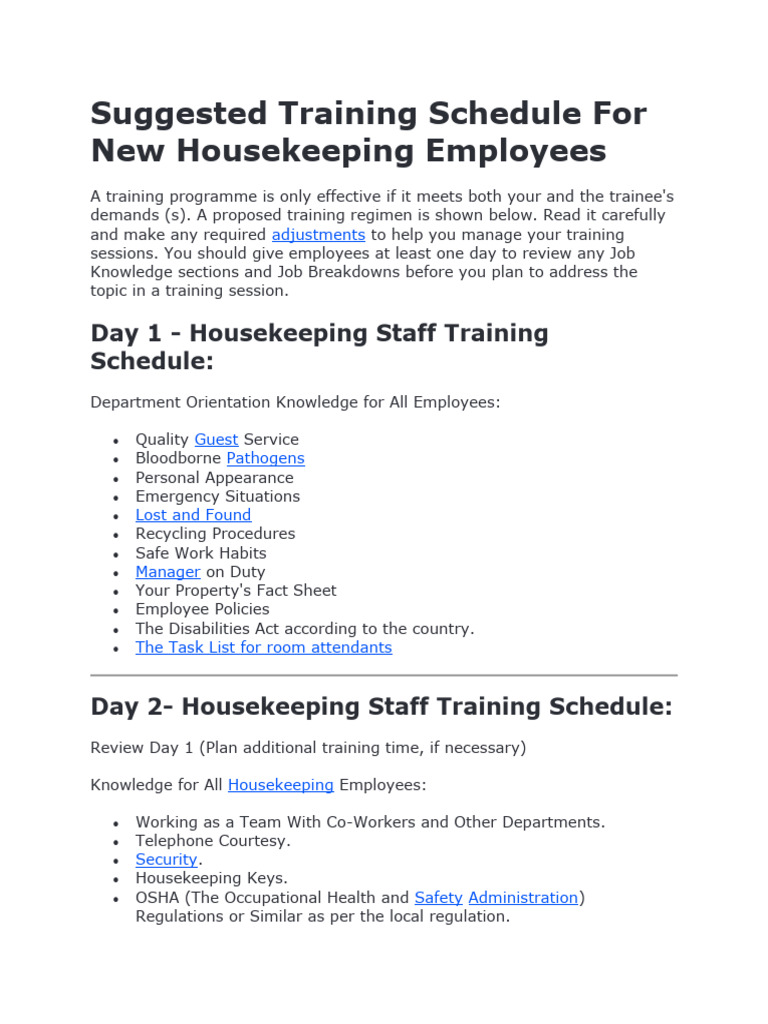 Training Daily Schedule Suggested Training Schedule For New