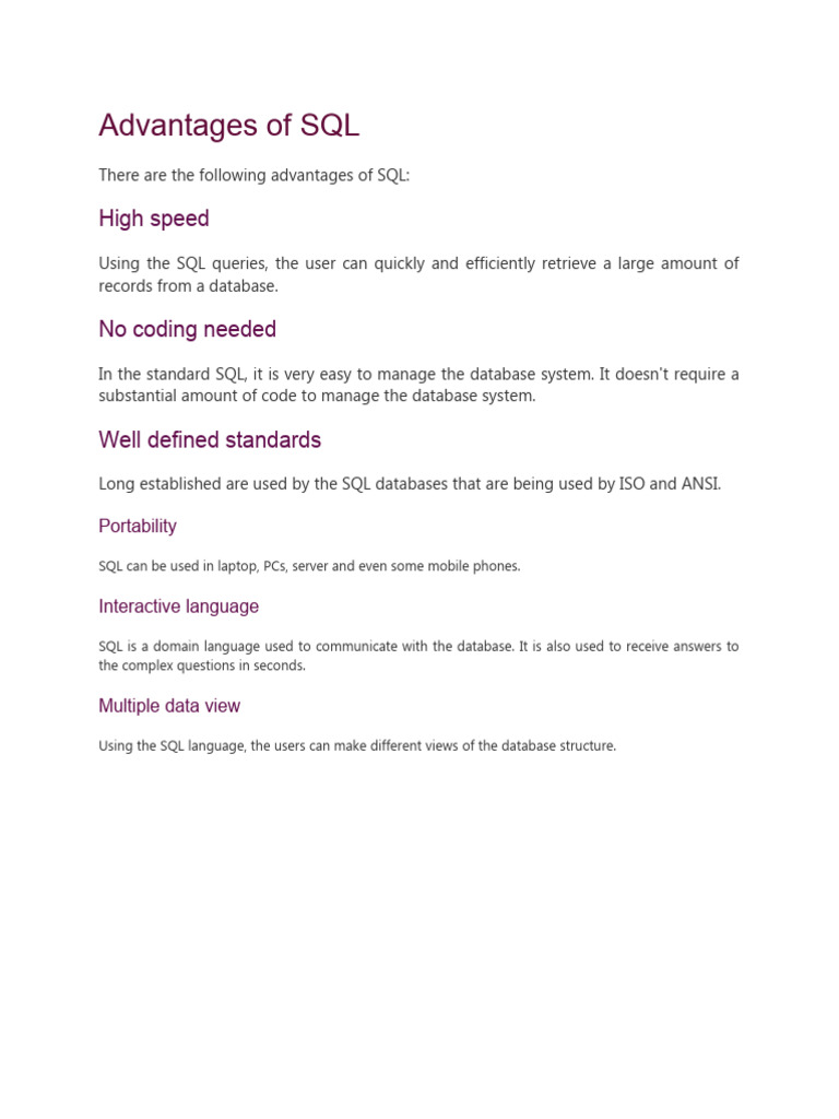 Advantages of SQL | PDF
