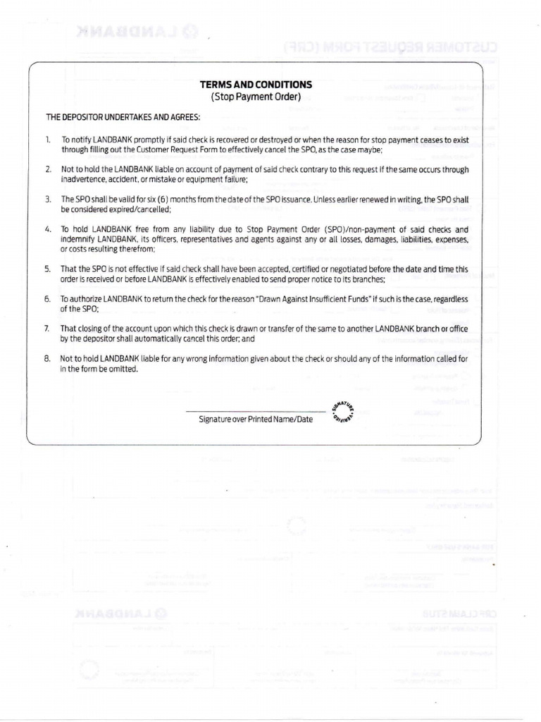 LBP Back Form Request Snapshot | PDF