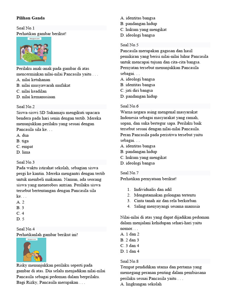 Soal Hots Pancasila Kelas 5 SD | PDF