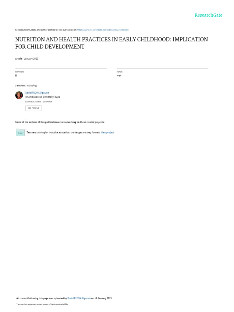 NUTRITION IN EARLY CHILDHOOD DEVELOPMENT PDF intelligence overview