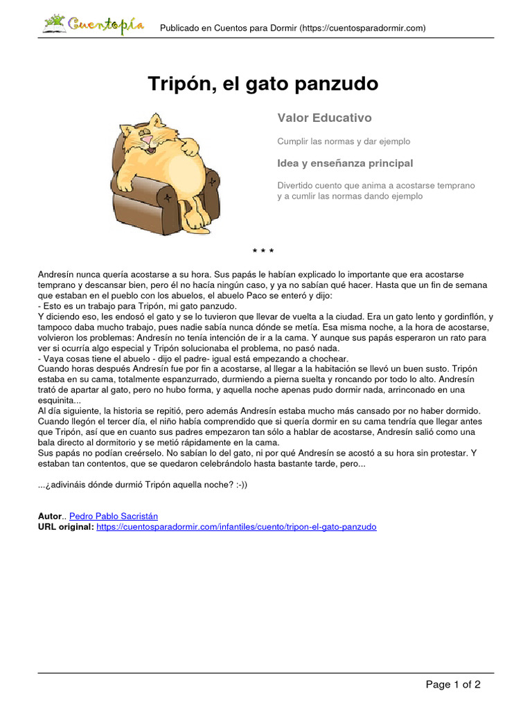 Cuento Tripon El Gato Panzudo | PDF