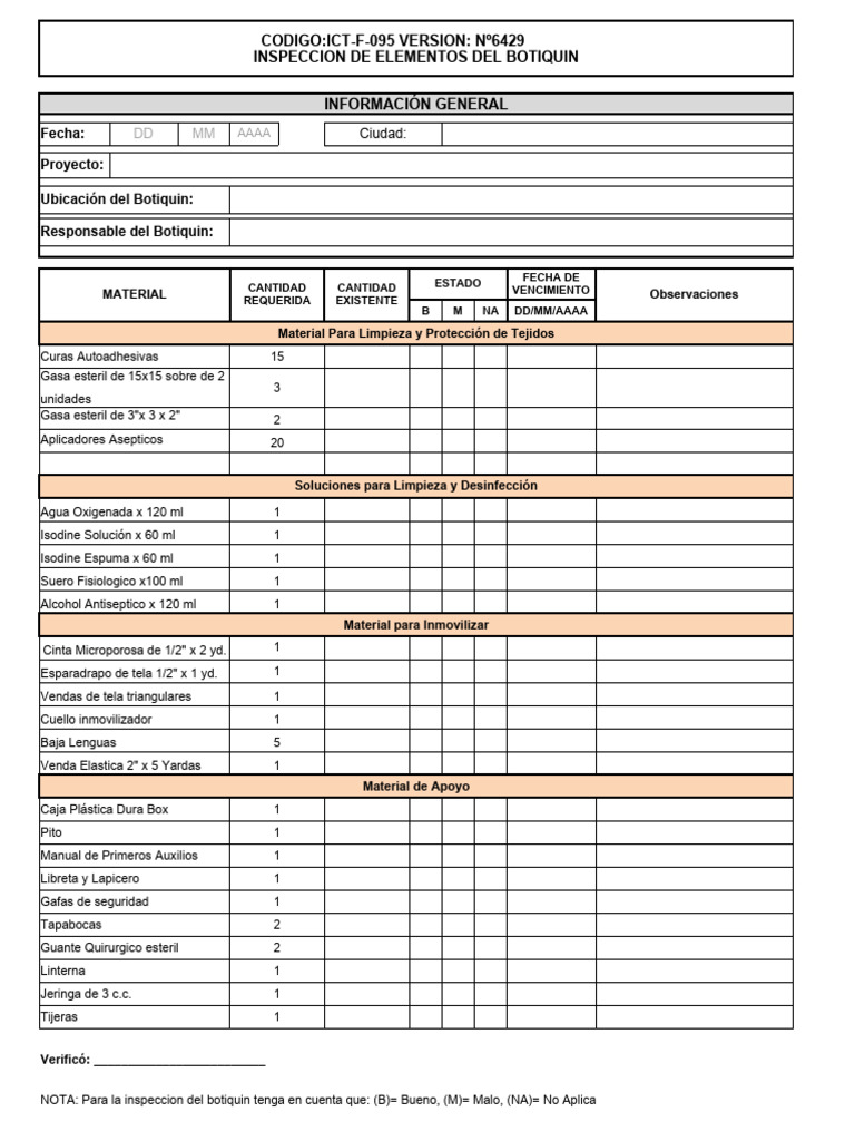 Inspección del Botiquín: Checklist Completo | PDF | Primeros auxilios ...