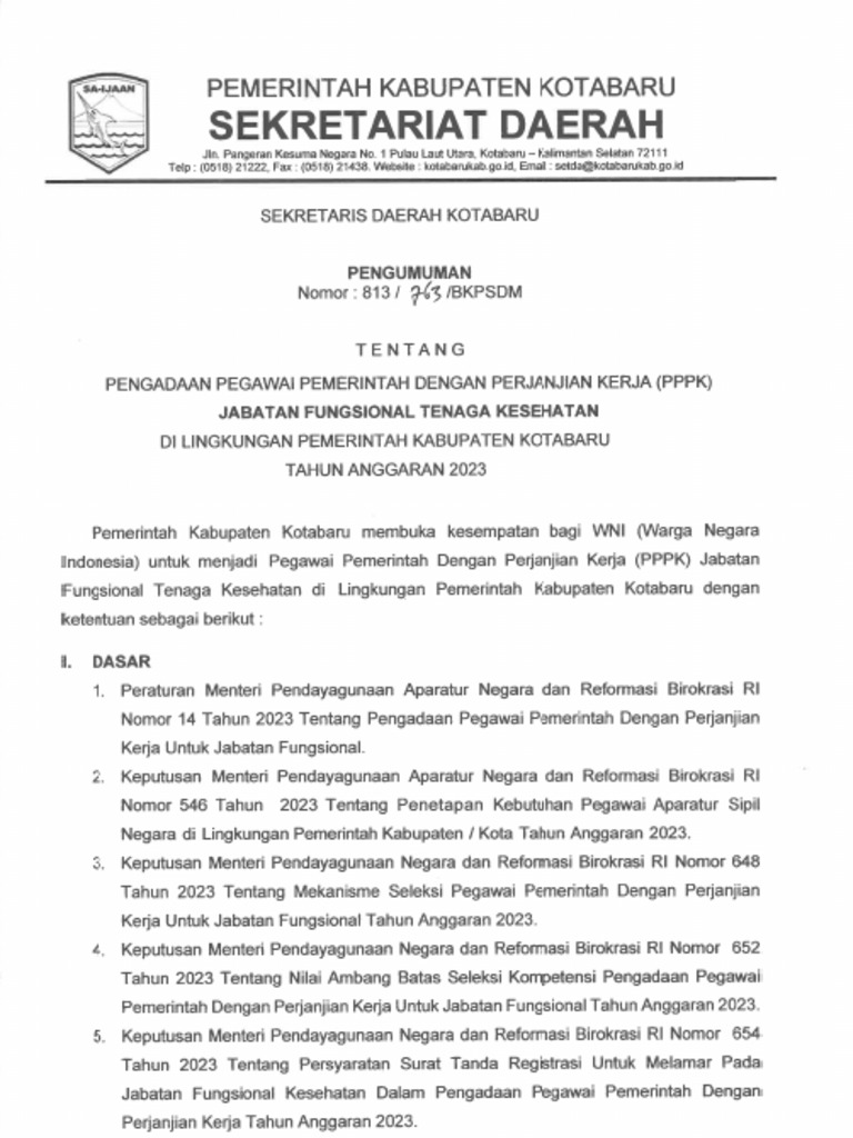 Pengumuman PPPK Kesehatan Formasi 2023 | PDF