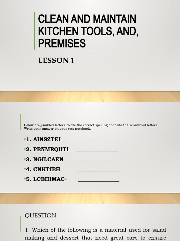 Lesson 1. CLEAN AND MAINTAIN KITCHEN TOOLS, AND PDF