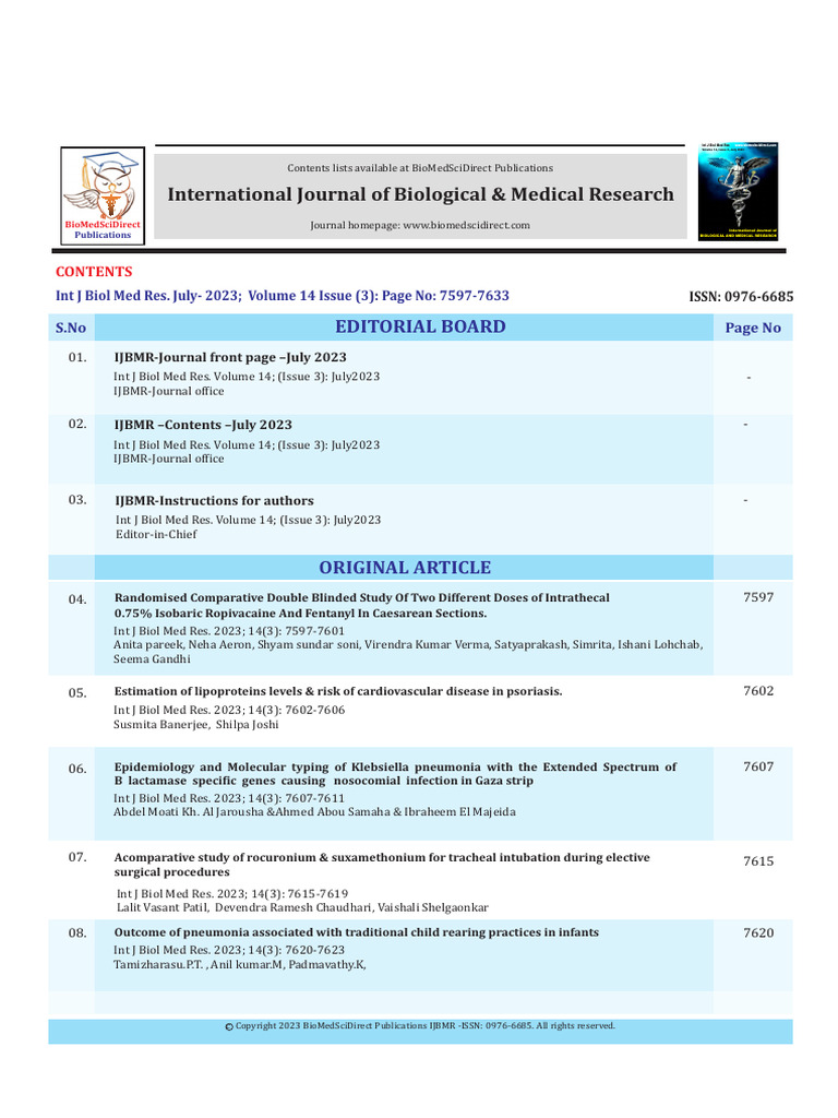 IJBMR - Contents - July 2023 | PDF | Clinical Medicine | Medical ...