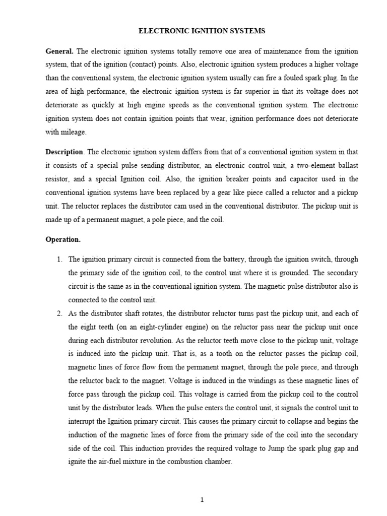 Electronic Ignition System Overview | PDF