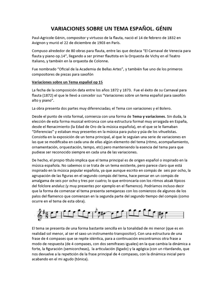 Variaciones de Génin: Tema Español | PDF | Ritmo | Variación (música)