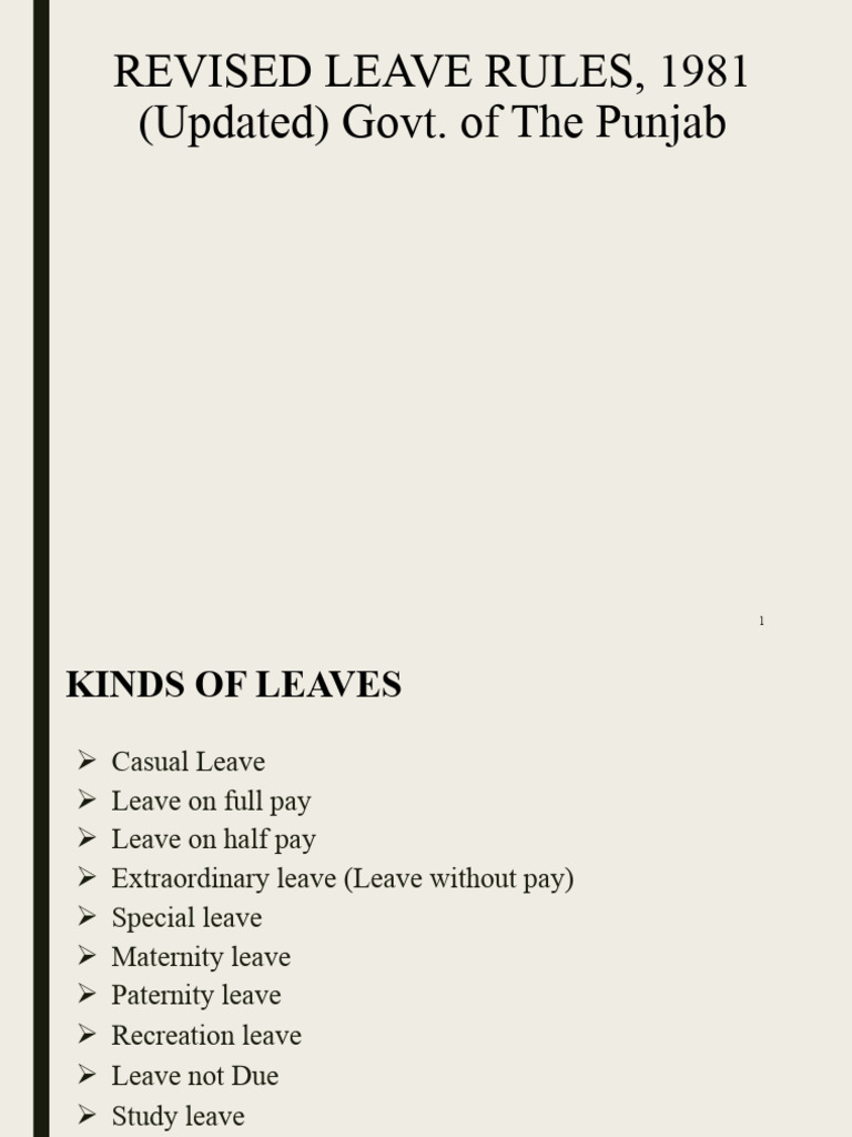 Punjab Govt Revised Leave Rules 1981 PDF Parental Leave Sick Leave