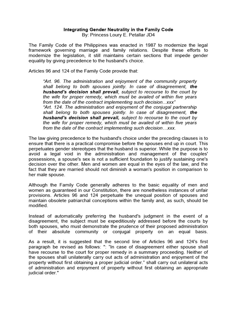 Gender Neutrality in Family Code Reform | PDF | Marriage | Justice
