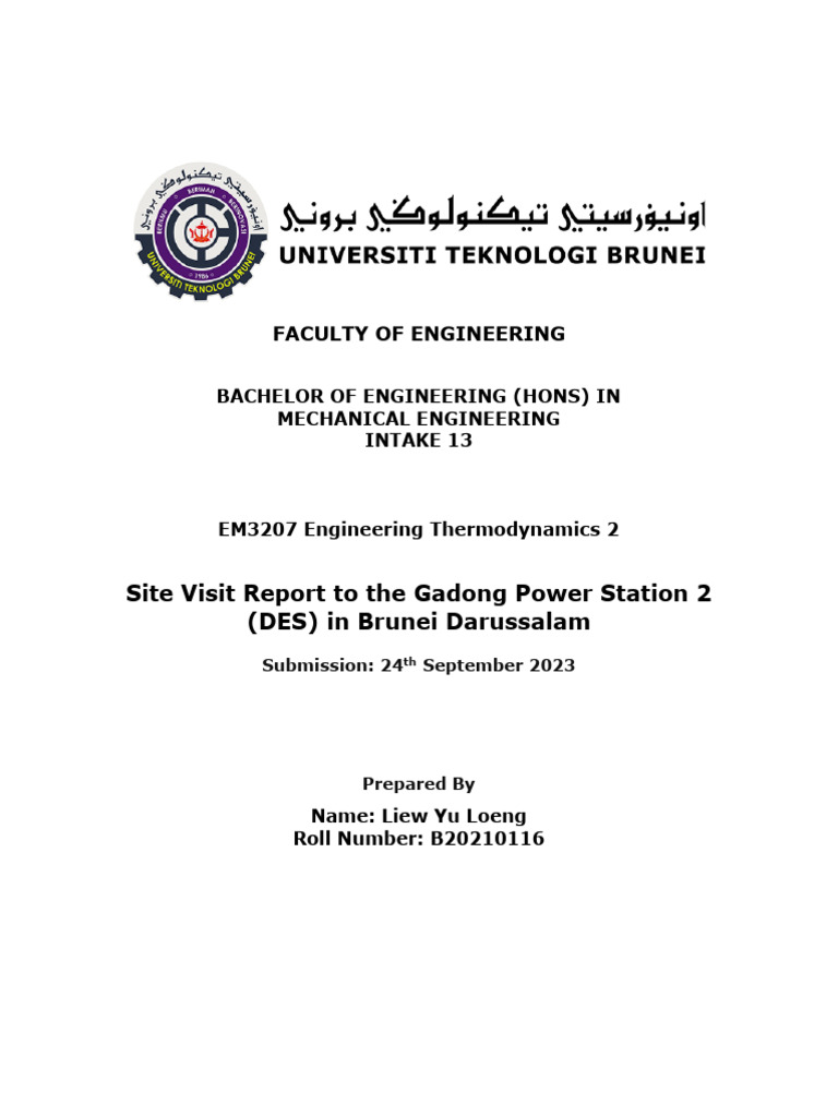 Gadong Power Station Site Visit Report | PDF | Technology & Engineering