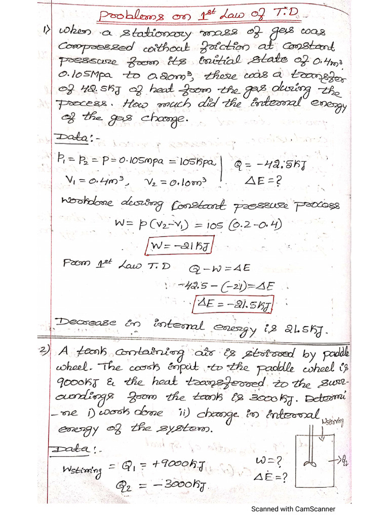 BTD First Law of Thermodynamics Problems | PDF
