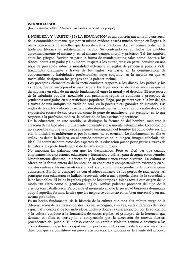 Paideia y Areté en la Cultura Griega | PDF | Moralidad | Virtud