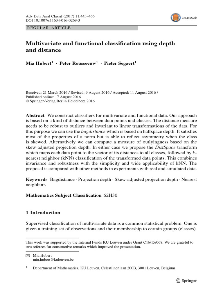 Multivariate and functional classification using depth pdf teaching