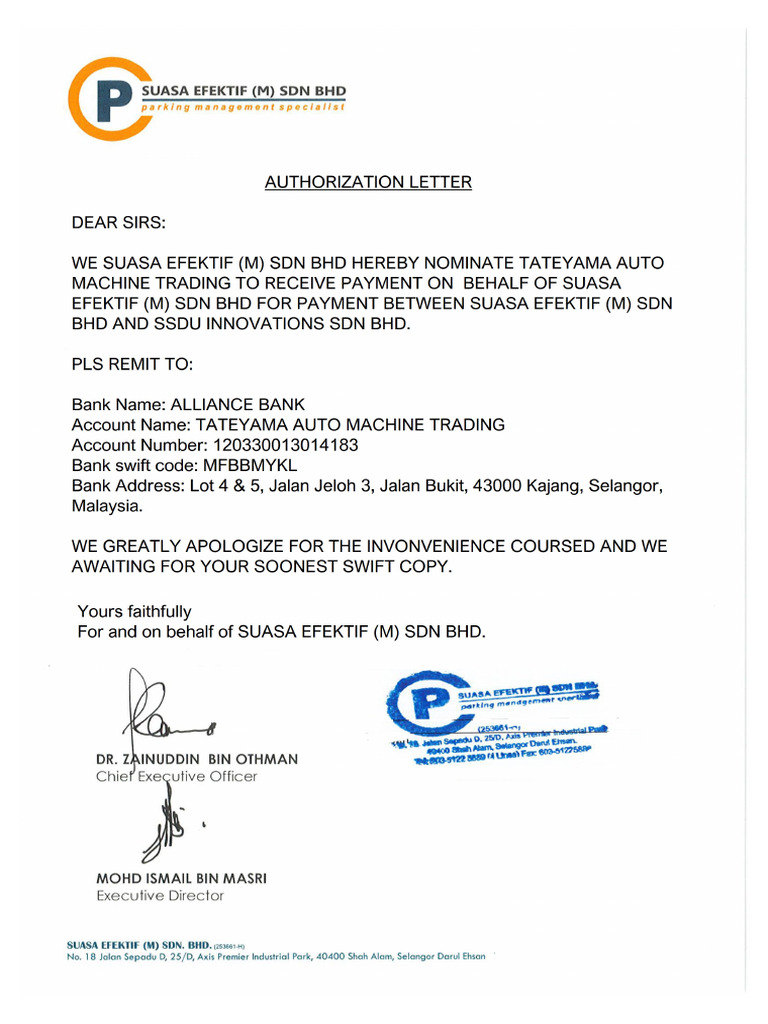 Authorization Letter Suasa Efektif | PDF