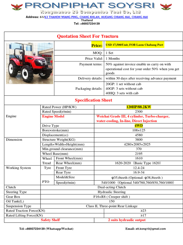 Quotation Sheet For Tractor PDF