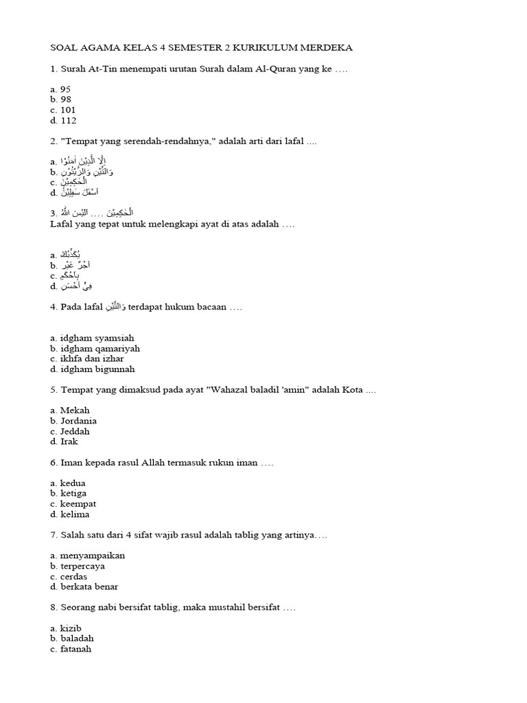 Menggali Kisah Para Nabi: Latihan Soal Agama Kelas 4 Semester 1 untuk Memperkuat Iman dan Pengetahuan