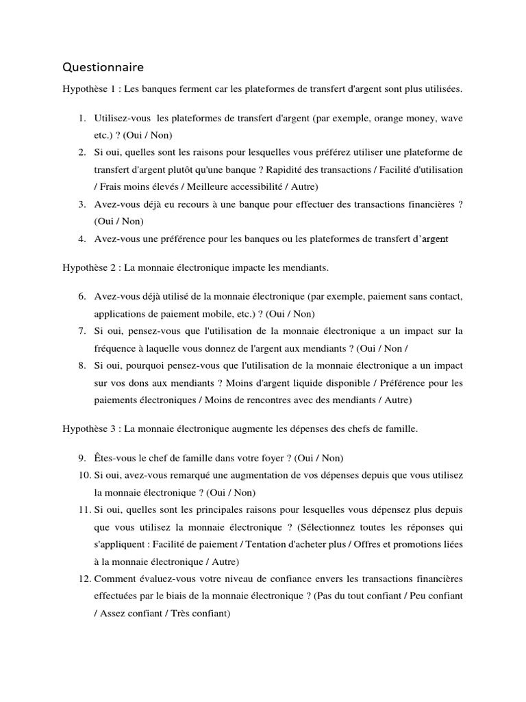 Questionnaire de Memoire PDF