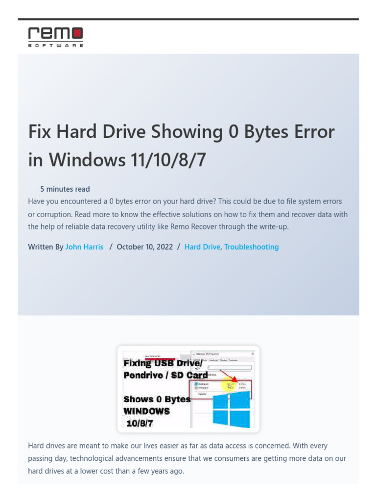 Hard Drive Showing 0 Bytes - Know How To Fix Hard Drive 0 Bytes Error | PDF