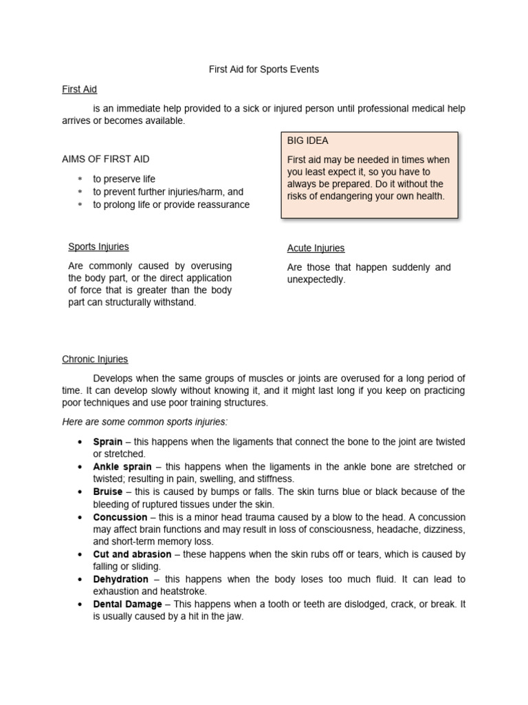 First Aid For Sports Events PDF