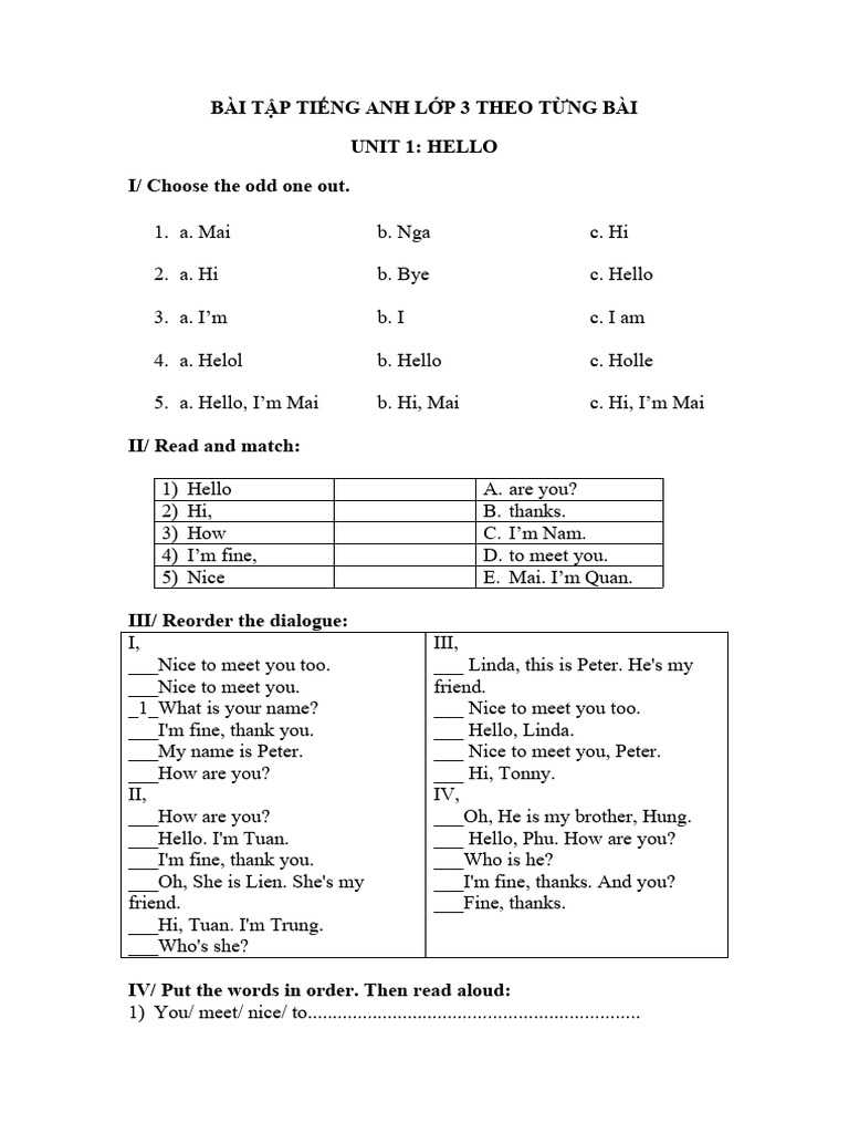 Bai Tap Tieng Anh Lop 3 Theo Tung Bai | PDF | Phonics