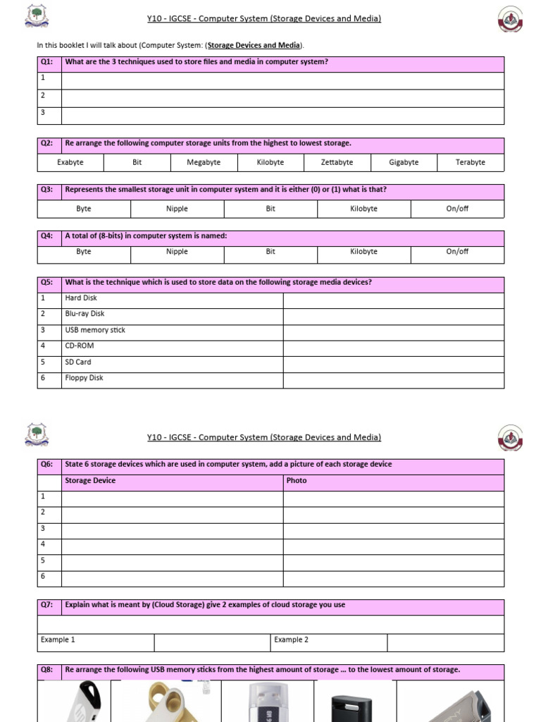 Storage Devices and Media Student Assignment PDF Computer Data