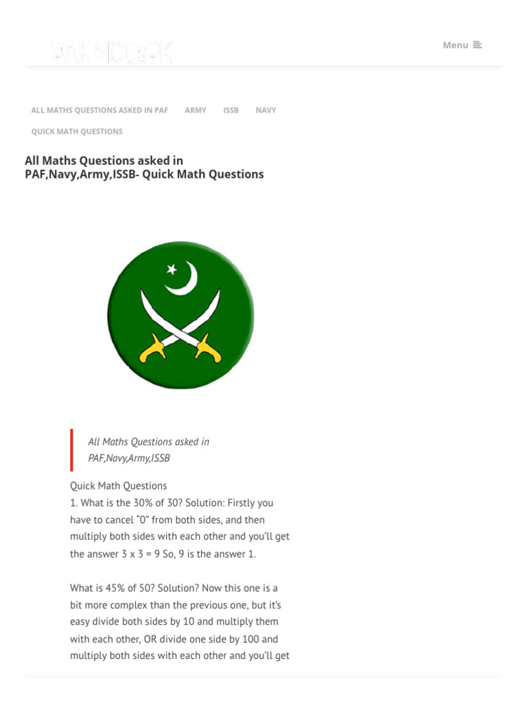 All maths questions asked in paf navy army issb quick math questions