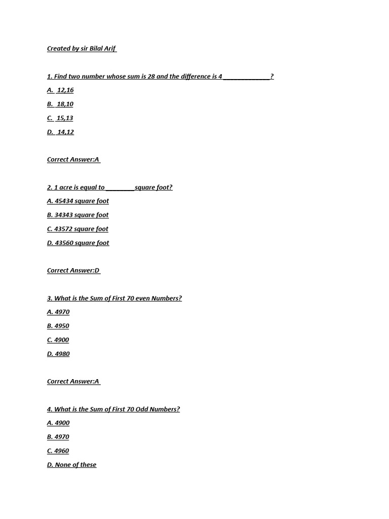 Math important by sir bilal pdf
