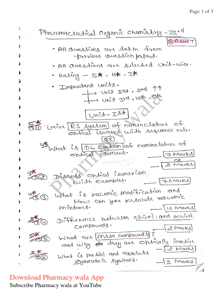 Pharmaceutical Organic Chemistry 4th Semester Important Questions | PDF