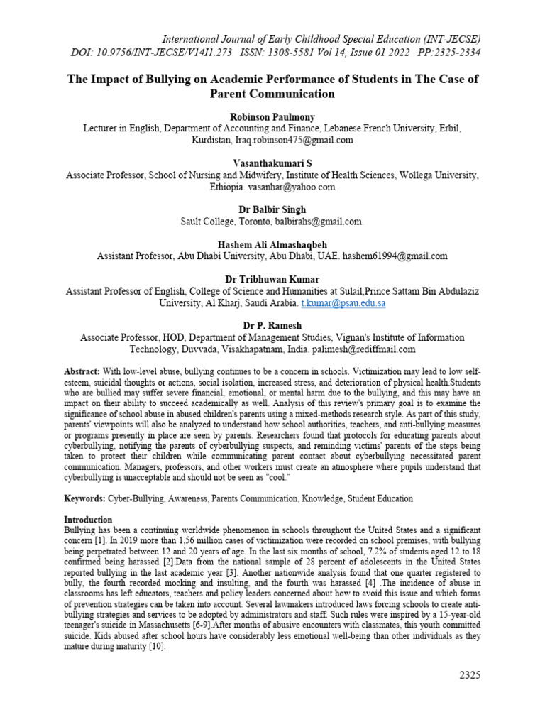 Bullying's Impact on Student Performance | PDF