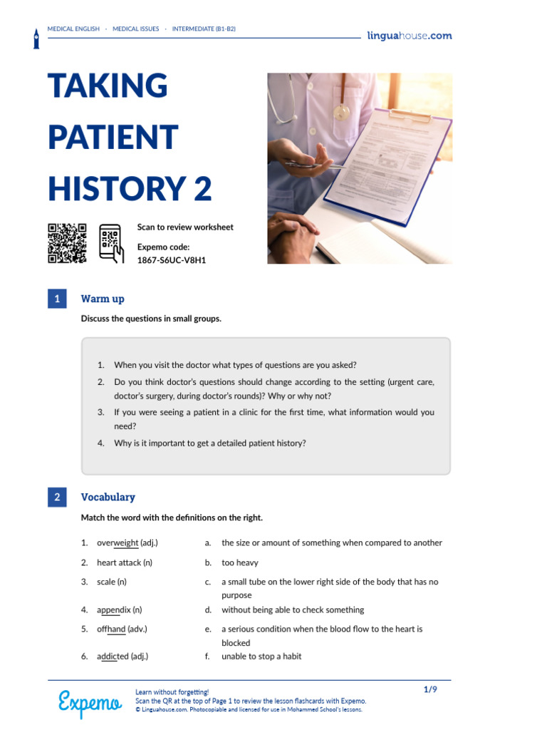 Taking Patient History 2 British English Student Pdf Patient