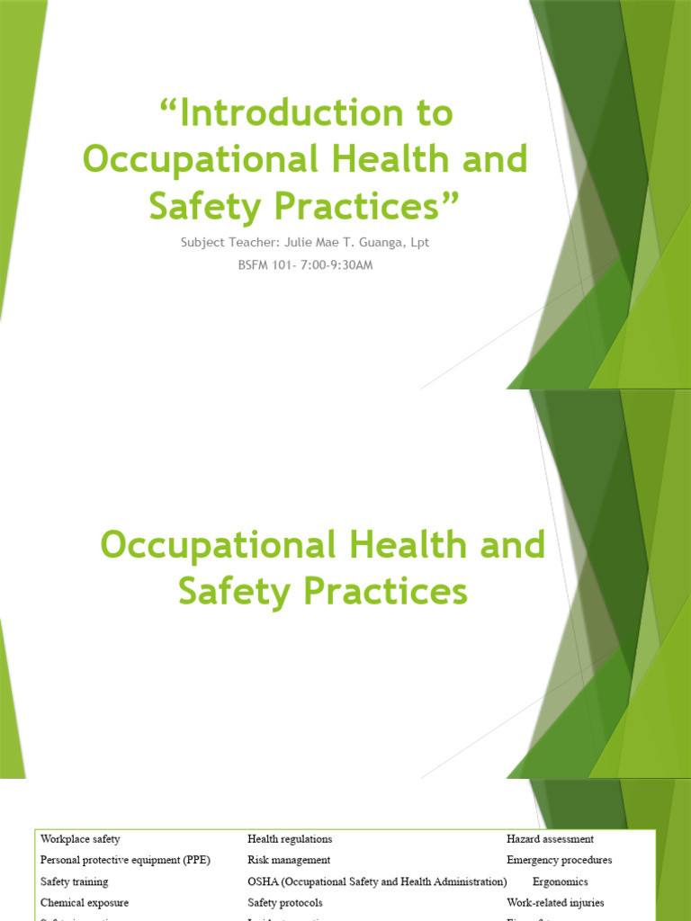 Introduction To Occupational Health and Safety Practices PDF