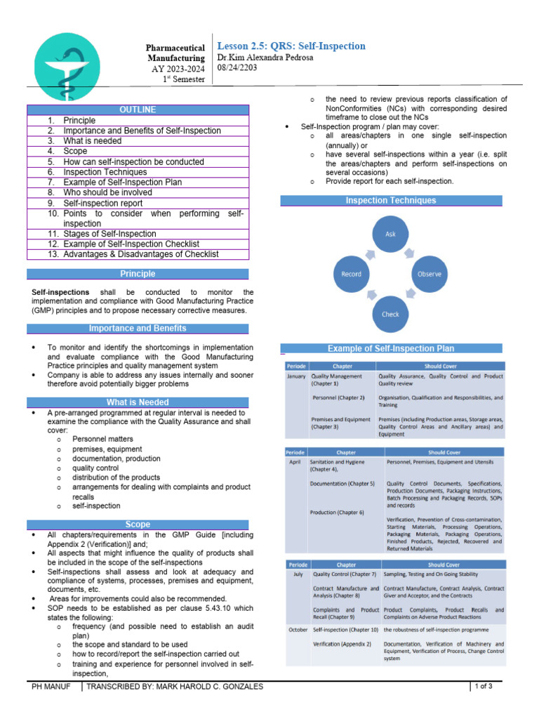 Self-Inspection in Pharmaceutical GMP | PDF | Audit | Business