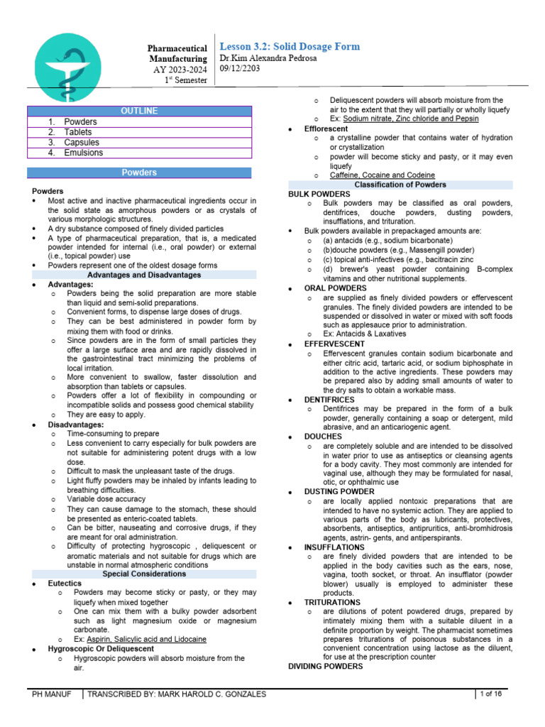 Solid Dosage Forms Overview | PDF | Tablet (Pharmacy) | Mill (Grinding)