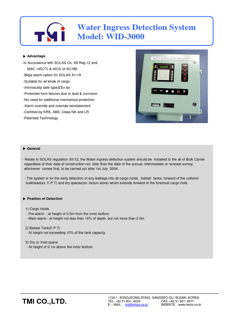 Water Ingress Detection System Model WID3000 Tmi Co.,Ltd PDF