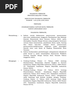 Standar Harga Satuan Ternate 2023 | PDF