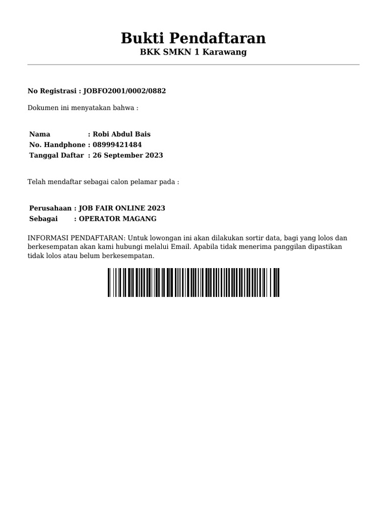 Bukti Pendaftaran | PDF