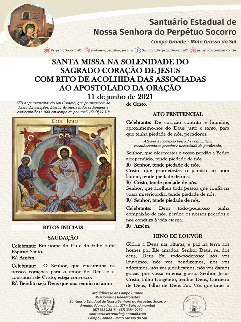 Folheto Liturgico 11.06.21 Santa Missa Na Solenidade Do Sagrado Coracao