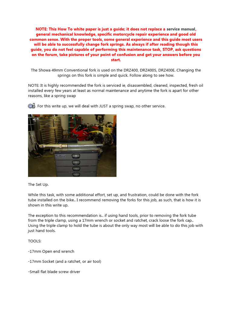 Front Spring Swap Wr250f | PDF | Equipment | Tools
