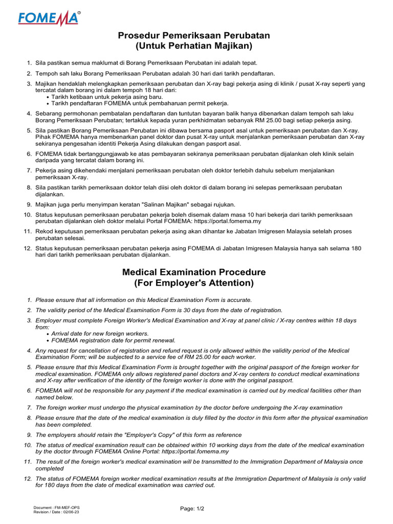 FOMEMA Medical Examination Procedure | PDF