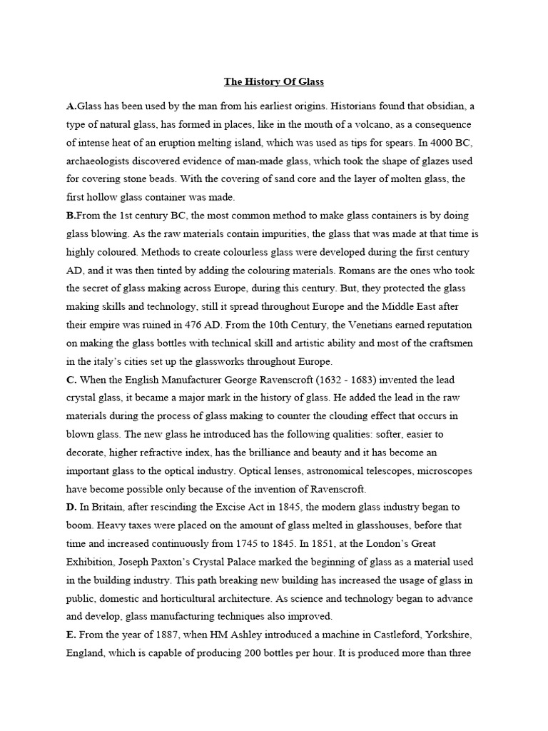 The History of Glass PDF Glasses Recycling