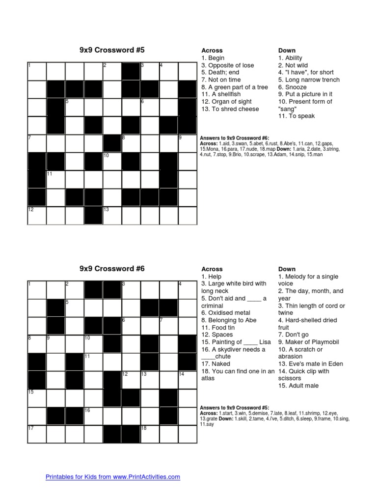 9x9 Crossword | PDF | Sibling | Kinship And Descent