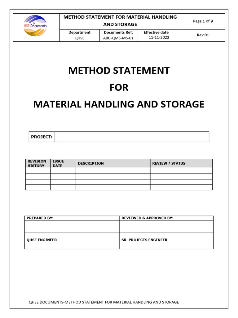 Method Statement For Material Handling and Storage PDF