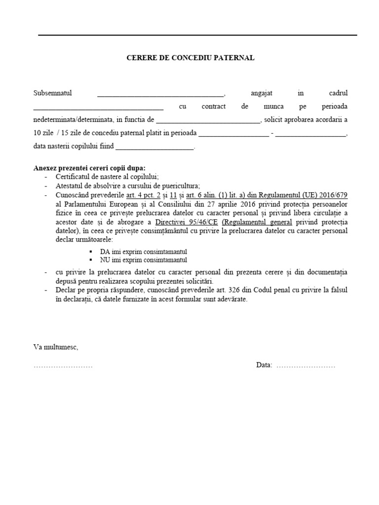 Cerere de Concediu Paternal 2023 | PDF